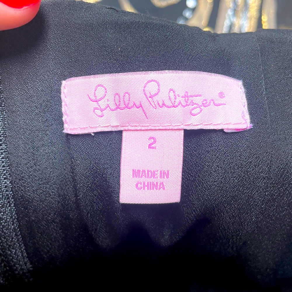 Lilly Pulitzer Sydney Brocade Black Gold Metallic Beaded Cocktail Dress Sz 2 - Picture 6 of 10